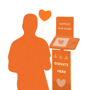 illustration of person in front of a Donation Station with a love heart above their head